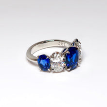 Load image into Gallery viewer, 5 Stone Ring, 3 Oval Blue Sapphires
