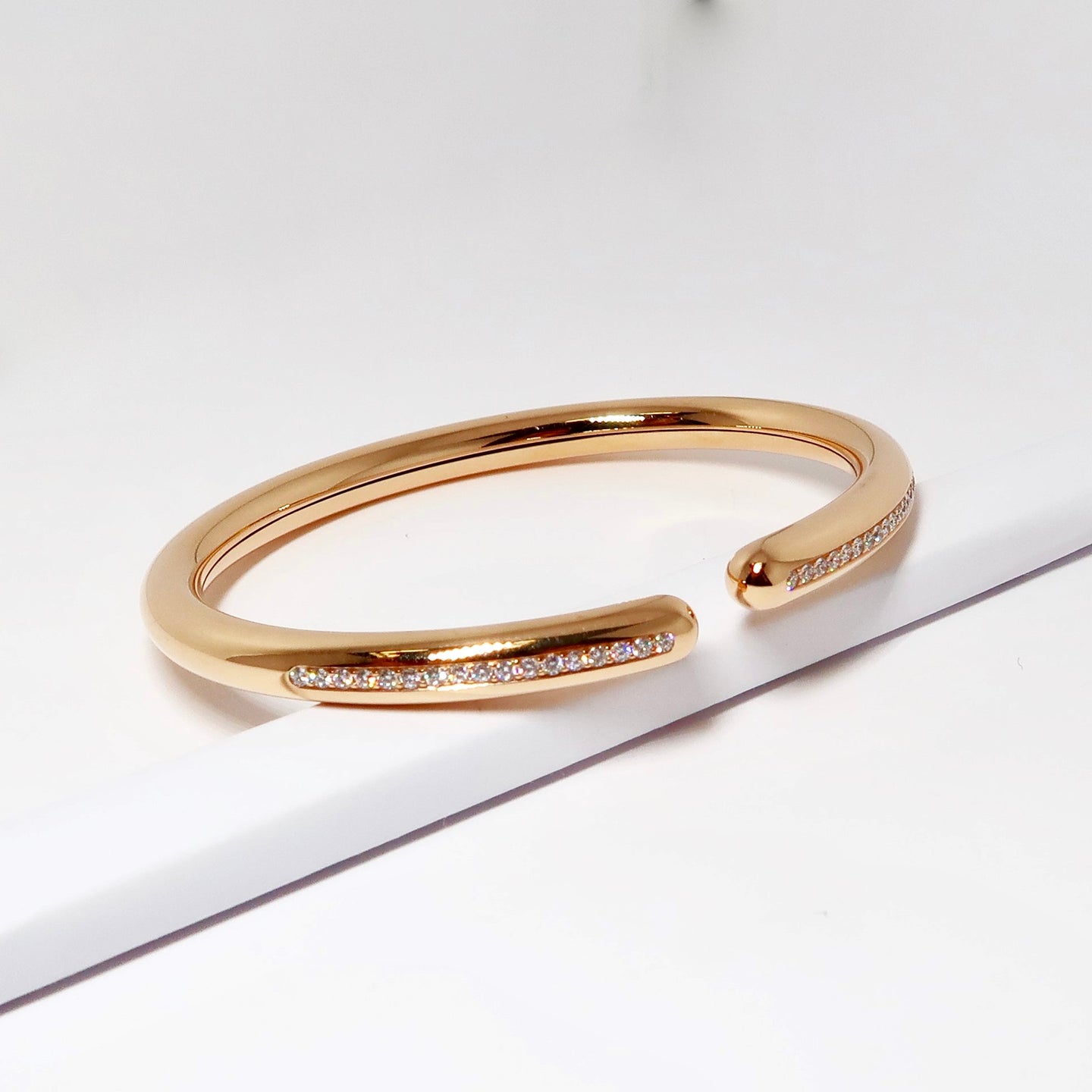 18k Pink Gold Tube Bracelet with Diamonds