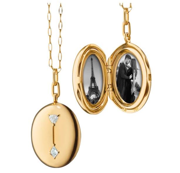 18k Yellow Gold Oval Locket with Kite and Trillion Diamonds