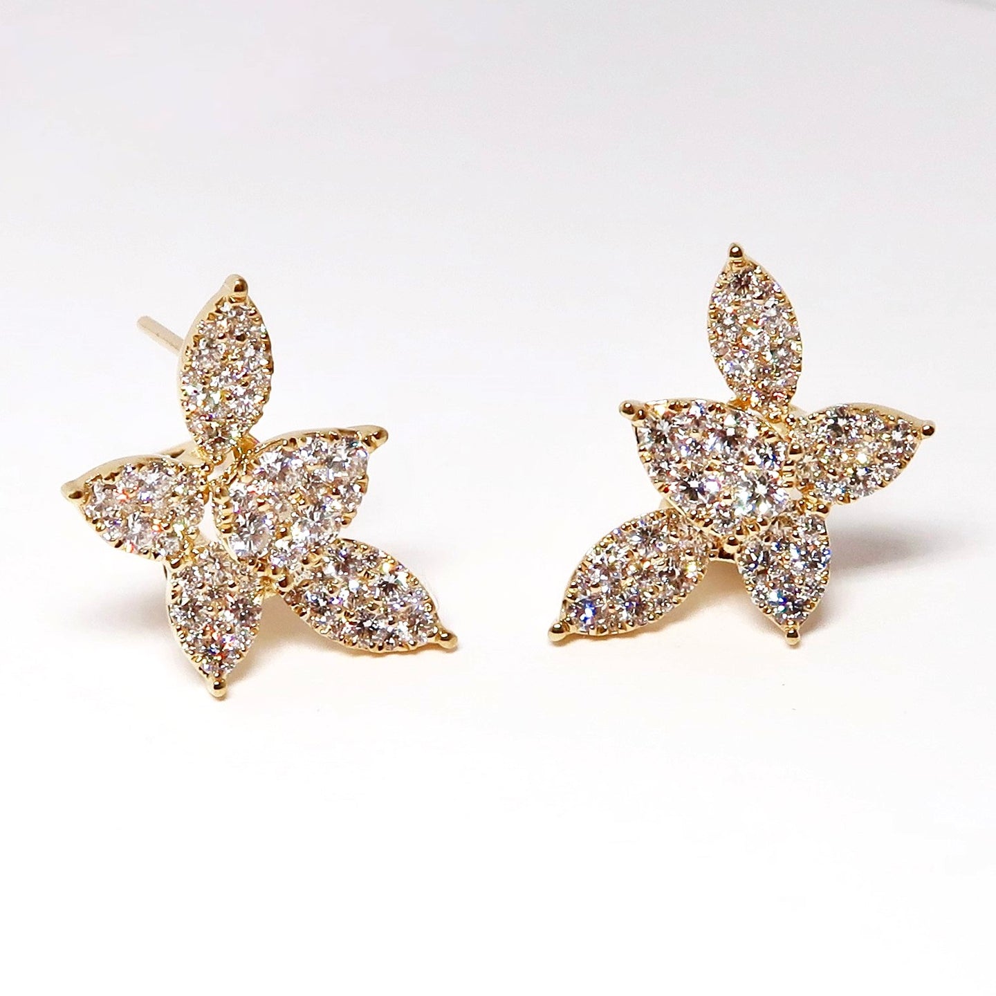 Diamond Flower Earrings, 18k Yellow Gold