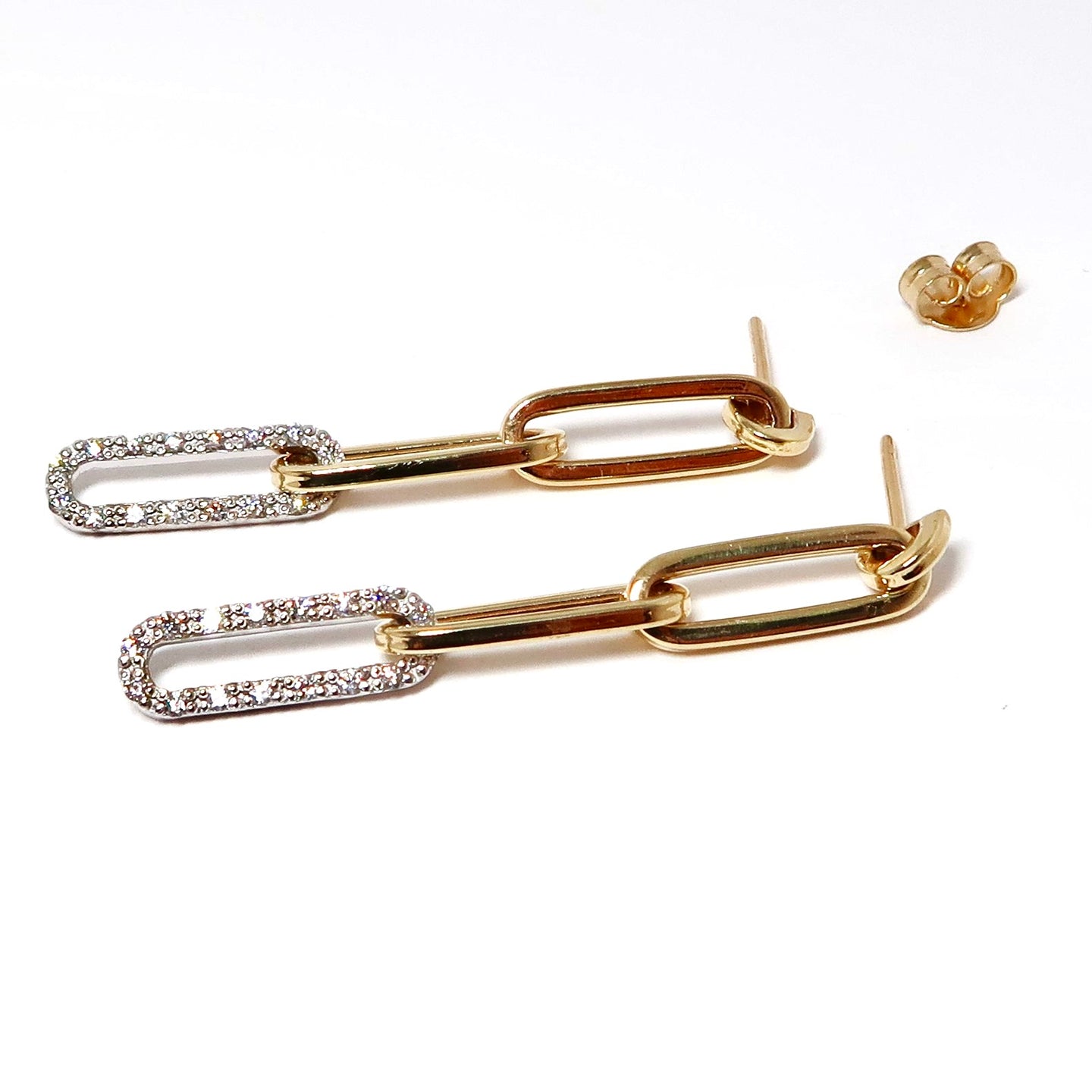 14k White & Yellow Gold Paperclip Earrings with Diamonds