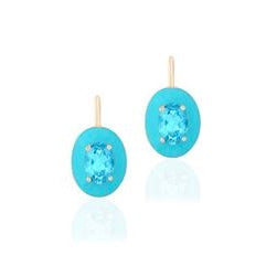 Faceted Oval Blue Topaz Earrings with Turquoise Enamel