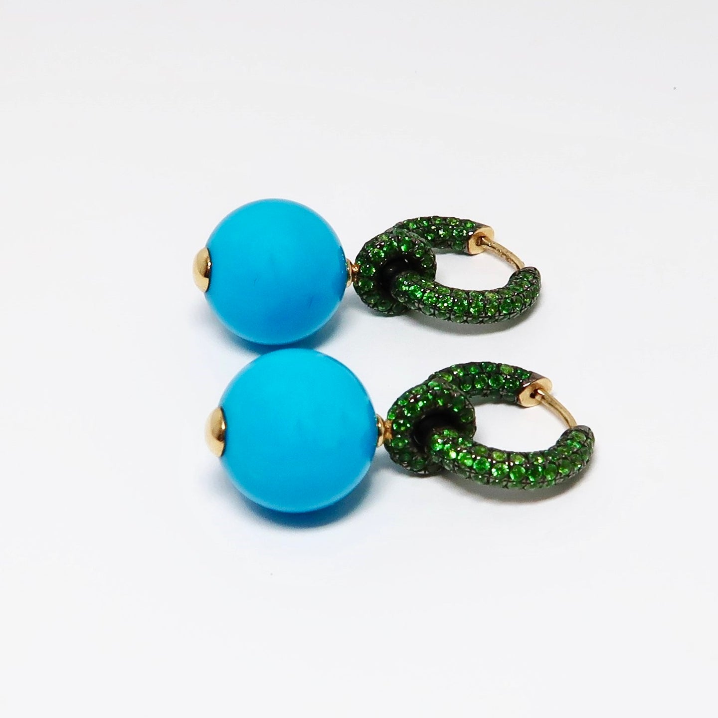 Turquoise Beads & Tsavourite Hoop Earrings