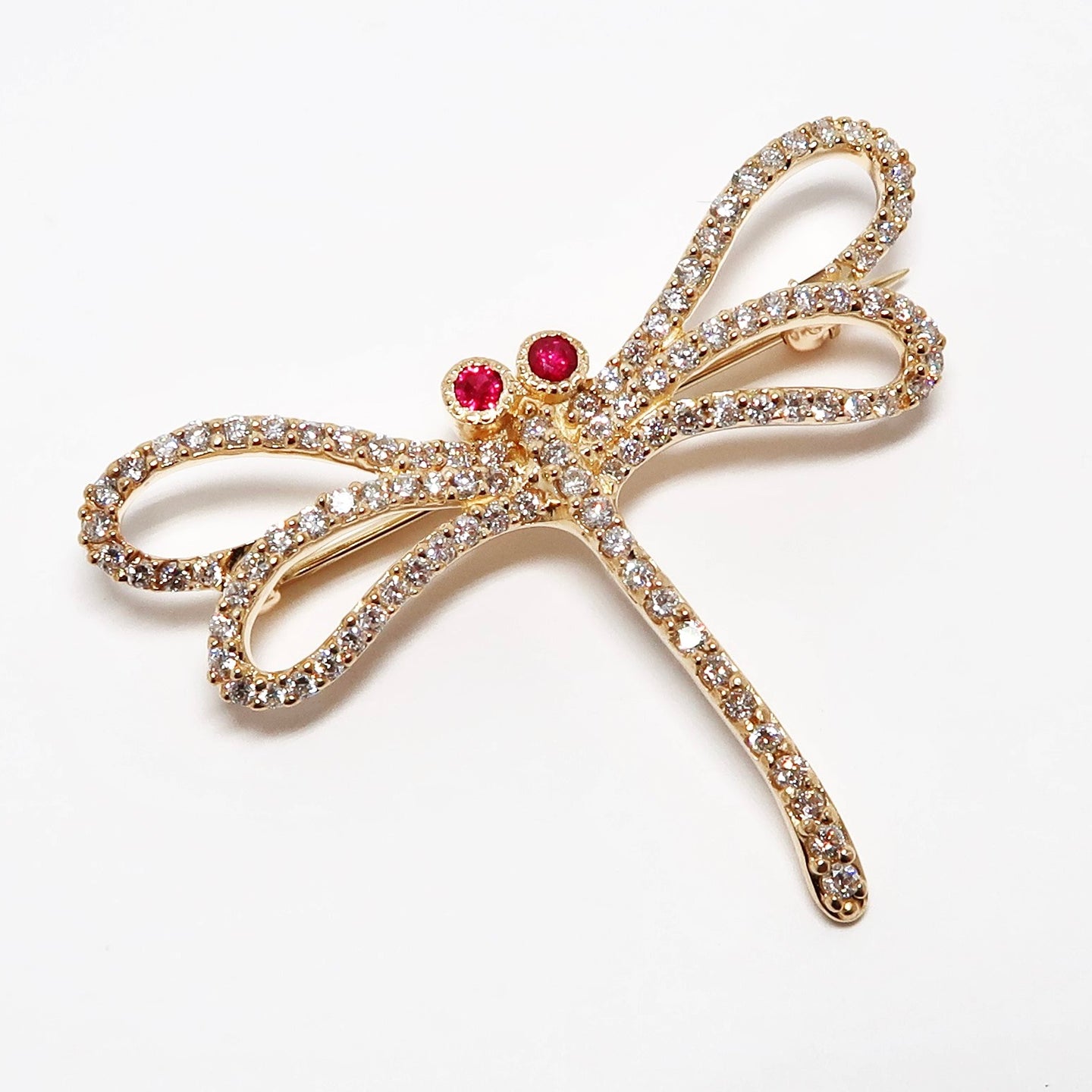 14k Yellow Gold Dragon Fly Pin with Diamonds