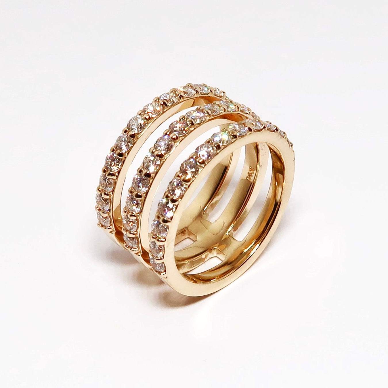 Diamond Tri Ring, 14k Yellow Gold