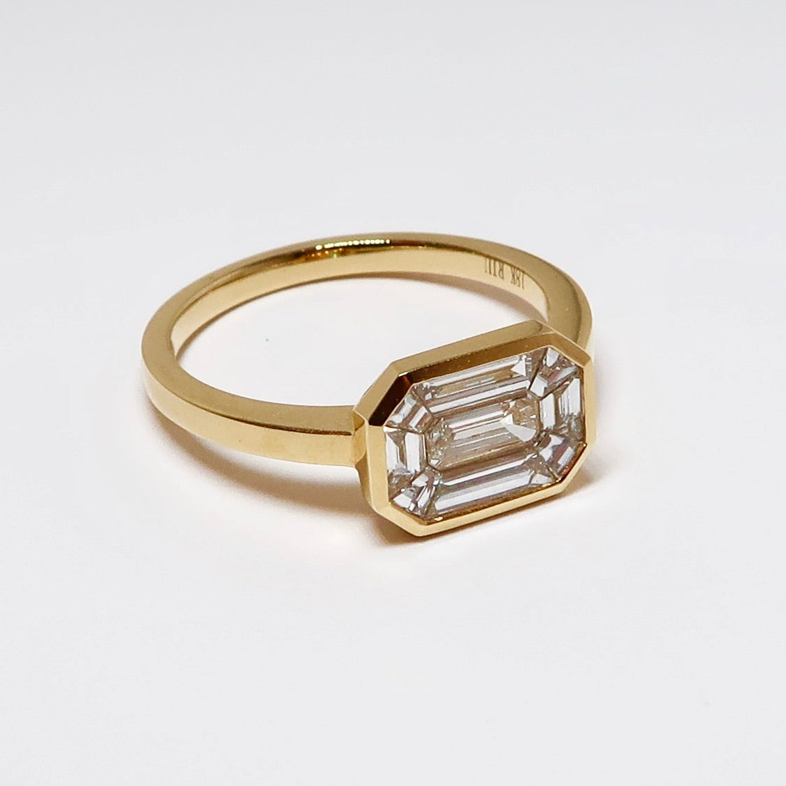 18k Yellow Gold Diamond Ring, Cut Corner Rectangle Mosaic of Diamonds