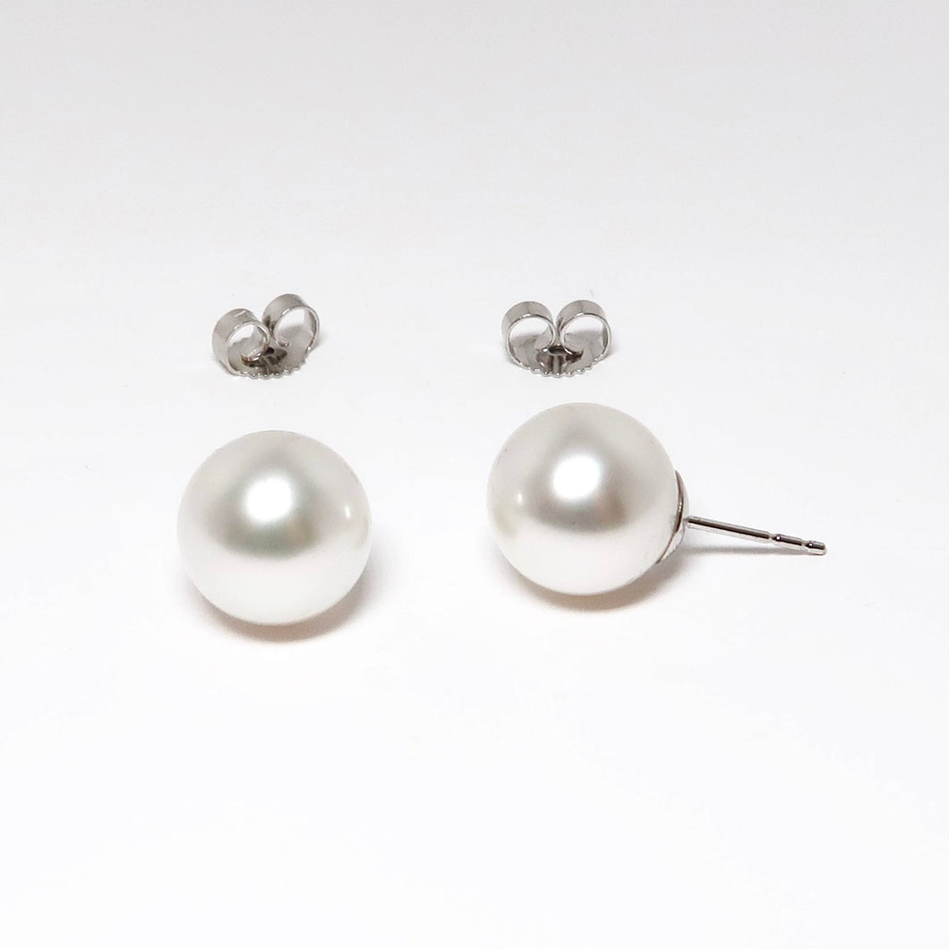 Pearl Stud Earrings, 9.8mm South Seas White Pearls