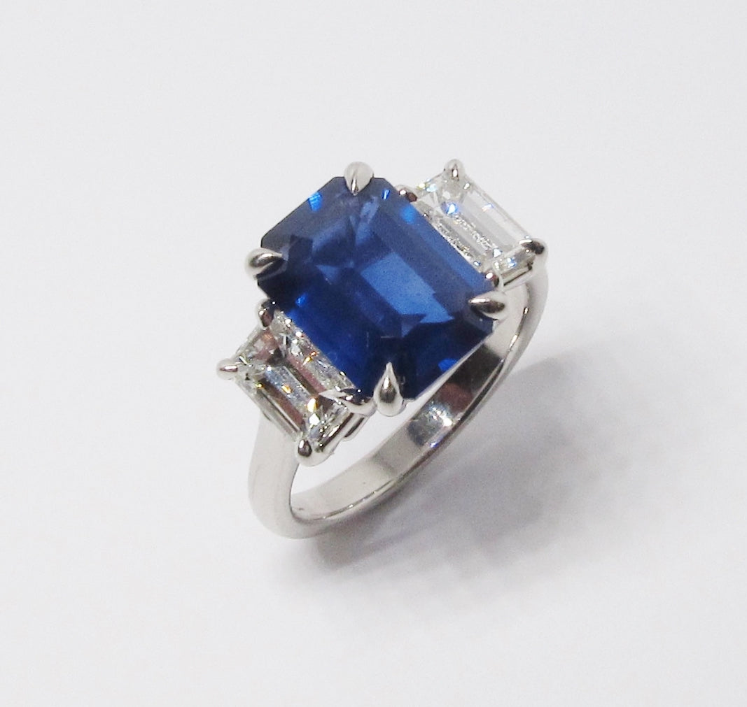 Platinum Ring with Emerald Cut Sapphire