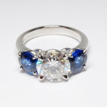 Load image into Gallery viewer, Diamond &amp; Blue Sapphire 3 Stone Ring
