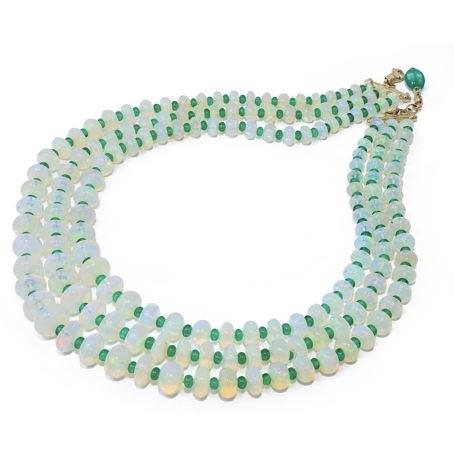'G-One' 2Strand Opal & Emerald Necklace