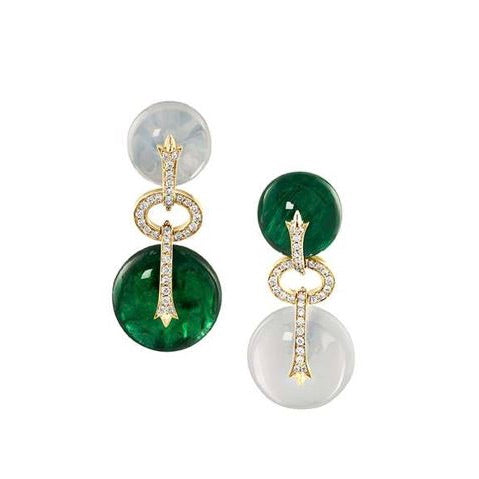 Emerald & Moon Quartz Bead Earring With Diamonds