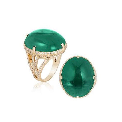 Cabochon Emerald And Diamond Ring