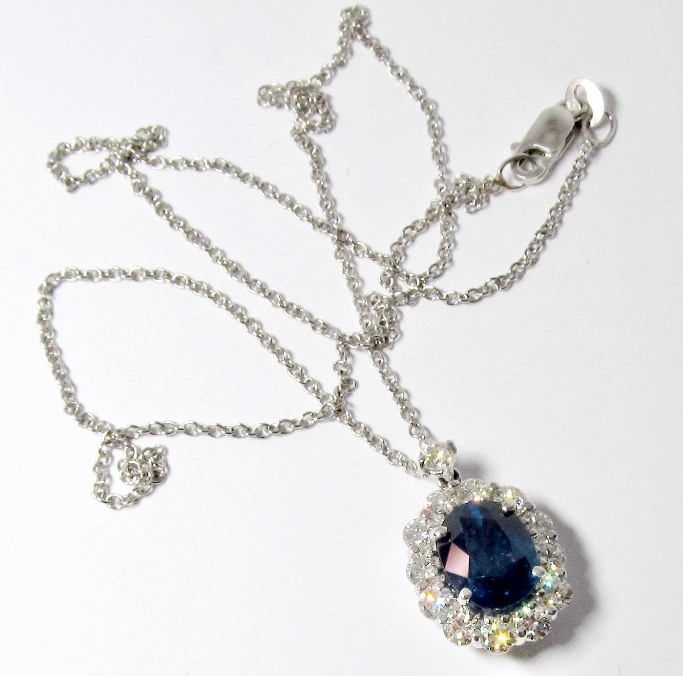 Diamond & Blue Sapphire Pendant Necklace