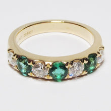 Load image into Gallery viewer, Yellow Gold, Emerald, and Diamond Ring
