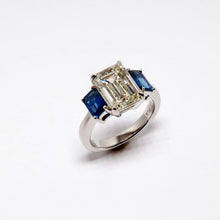 Load image into Gallery viewer, Emerald Cut Diamond &amp; Sapphire 3-Stone Ring
