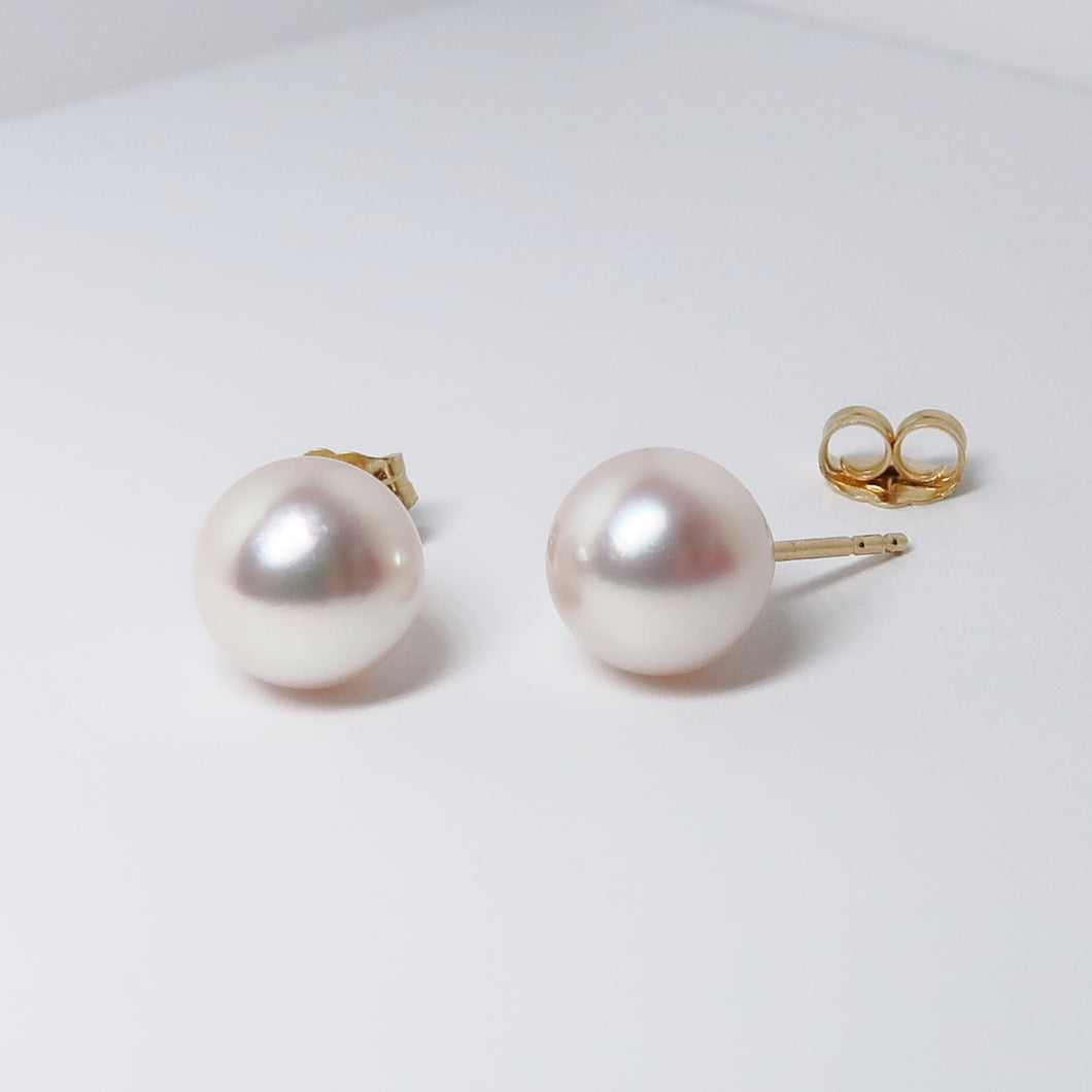 Pearl Studs with Yellow Gold Setting (Available in Various Sizes)