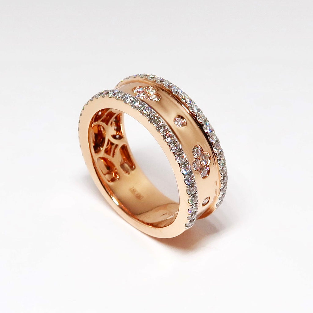 18k Rose Gold Narrow Band Ring with Diamonds