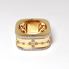 Load image into Gallery viewer, 18k Yellow Gold Square Design Wide Ring with Diamonds
