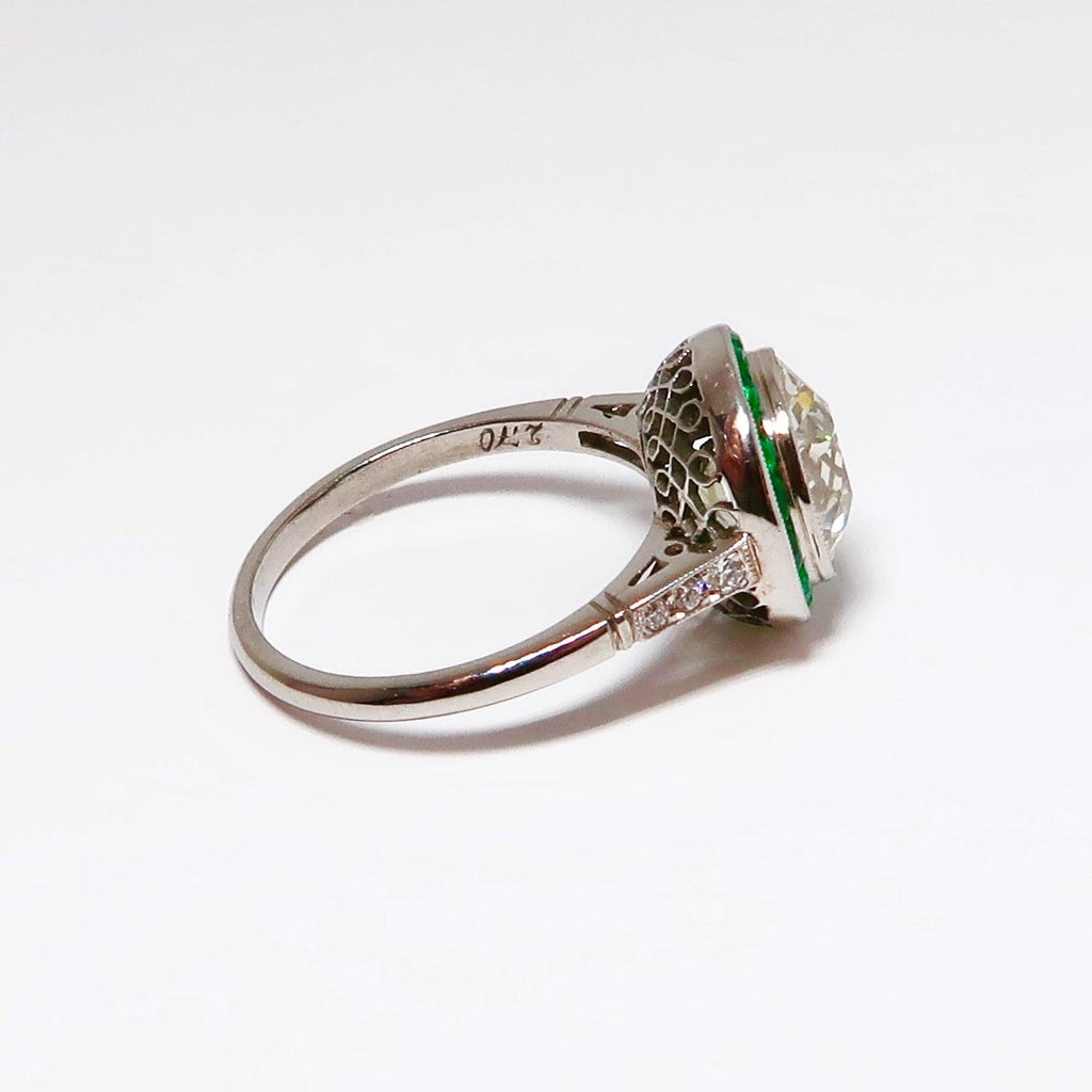 Round Diamond & Emerald Ring