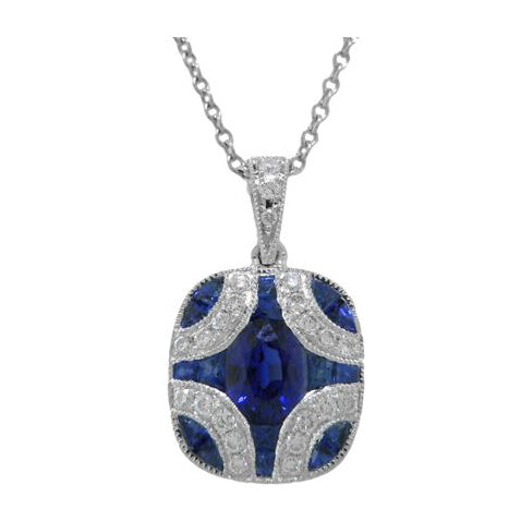 18k White Gold Sapphire and Diamond Pendant with Chain