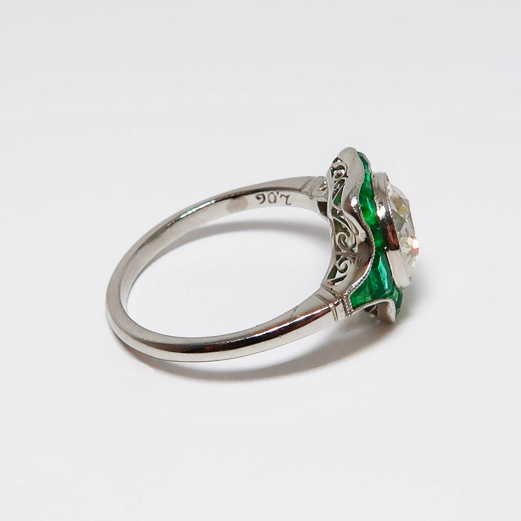 Round Diamond & Emerald Ring
