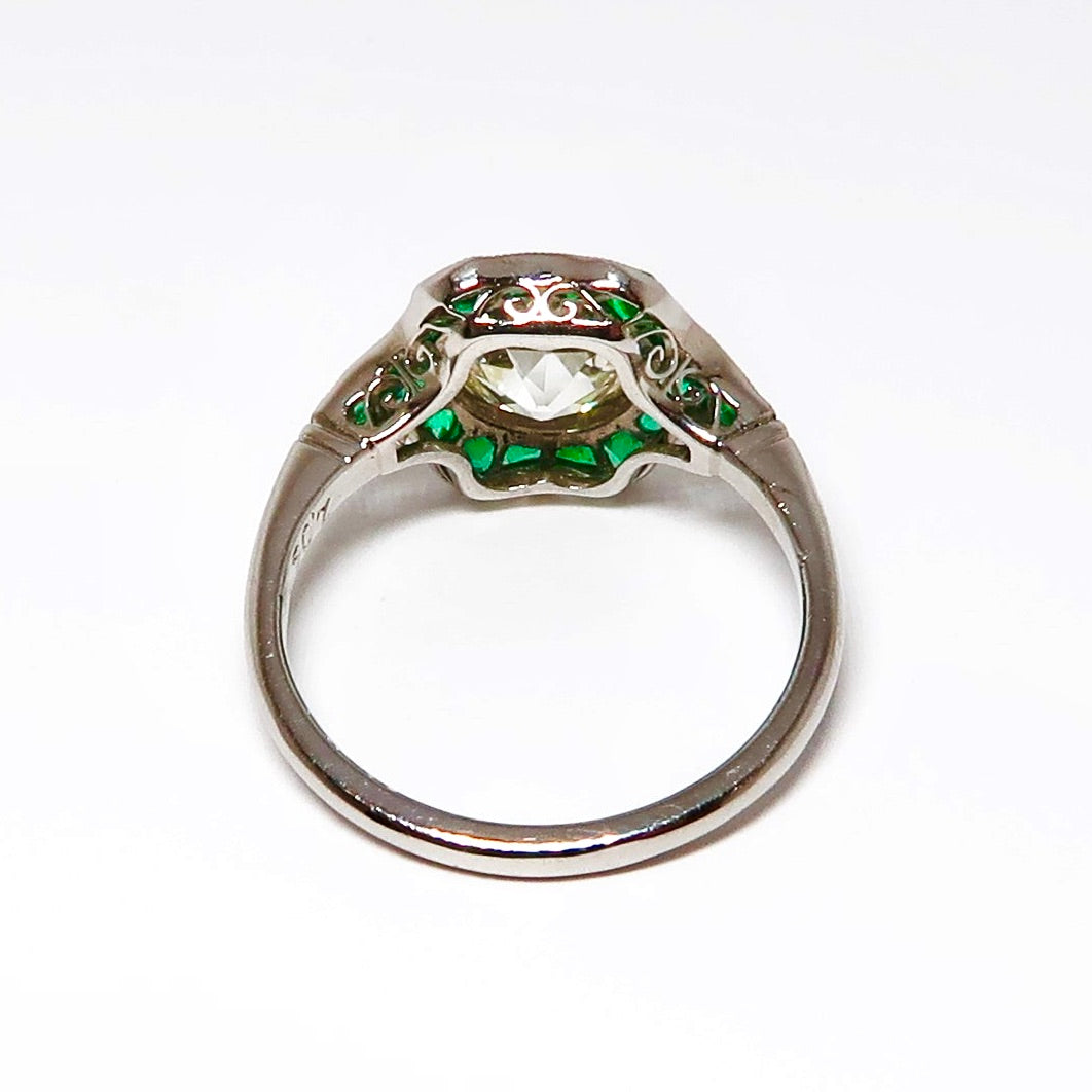 Round Diamond & Emerald Ring