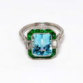 Aquamarine, Emerald & Diamond Ring