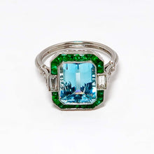Load image into Gallery viewer, Aquamarine, Emerald &amp; Diamond Ring
