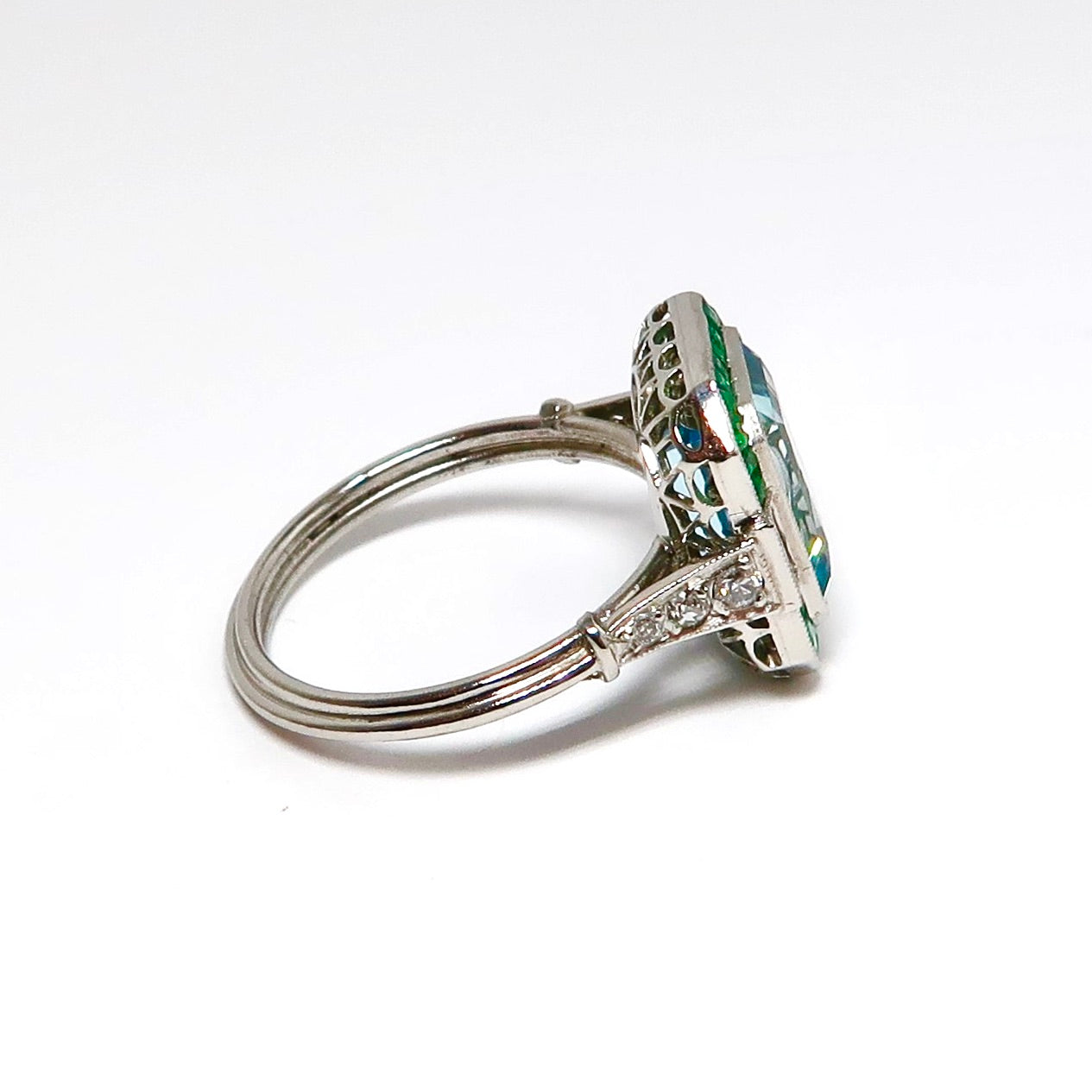 Aquamarine, Emerald & Diamond Ring