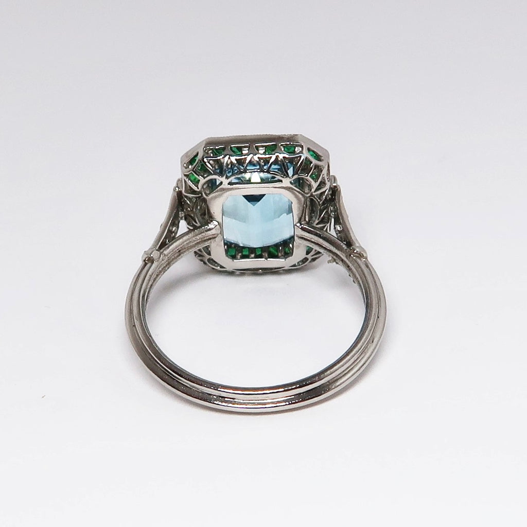 Aquamarine, Emerald & Diamond Ring