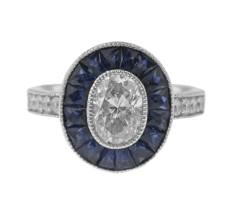 Platinum Diamond and Sapphire Engagement Ring