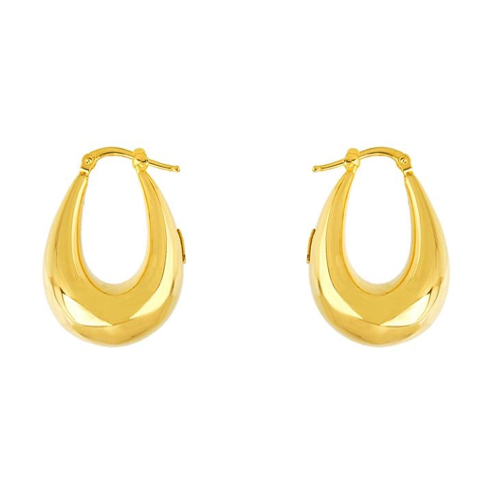 14k Yellow Gold Oval Hoop Earrings, Tapered Oval Tube
