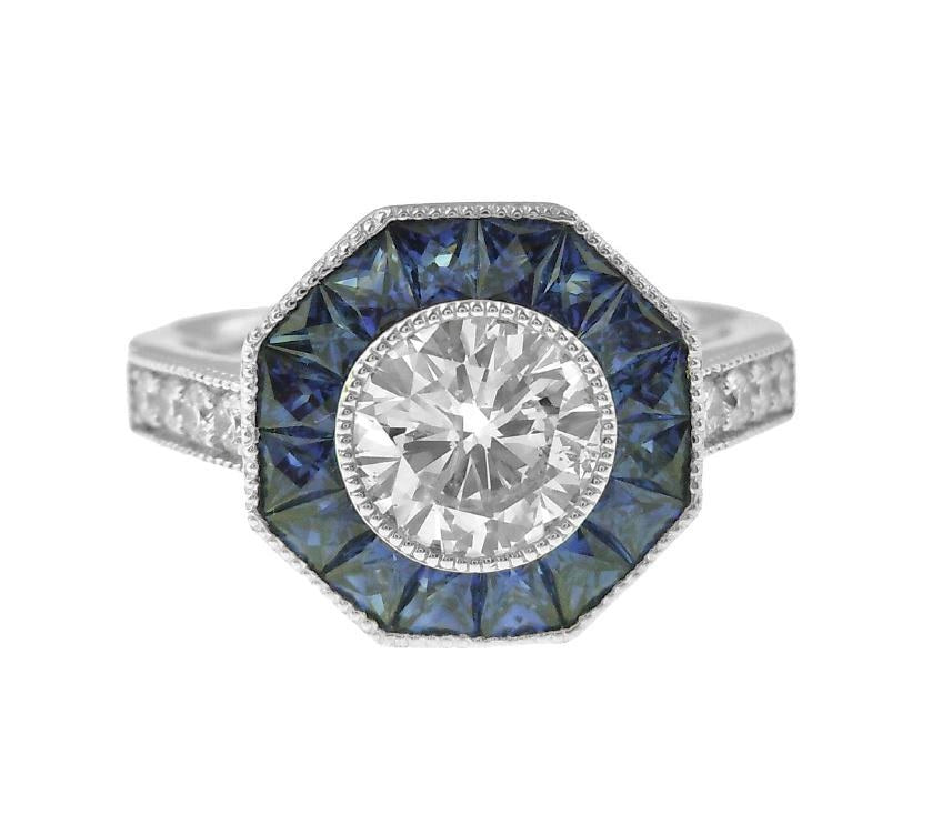 Platinum Sapphire and Diamond Ring