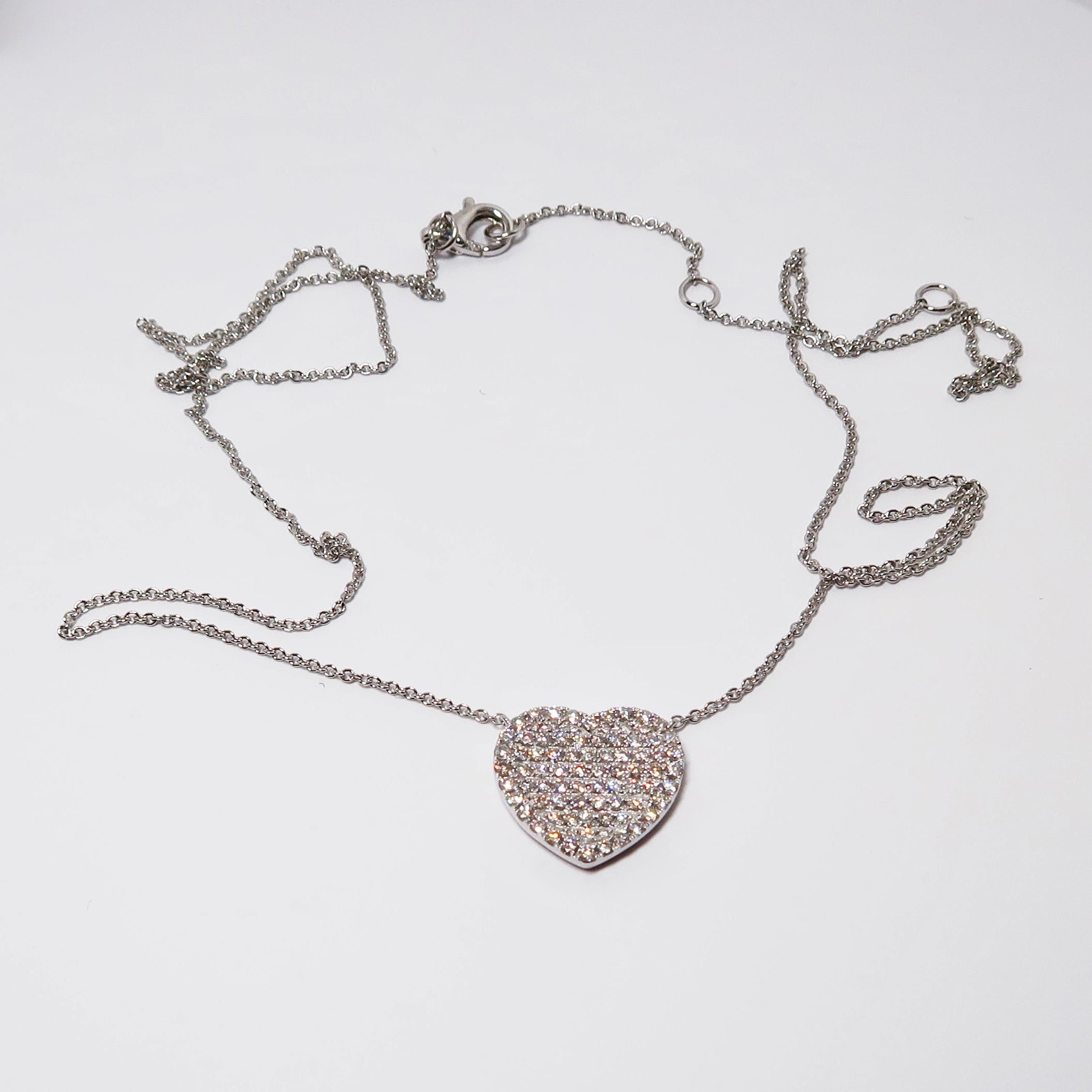 18k White Gold Pave Diamond Heart Pendant with Chain