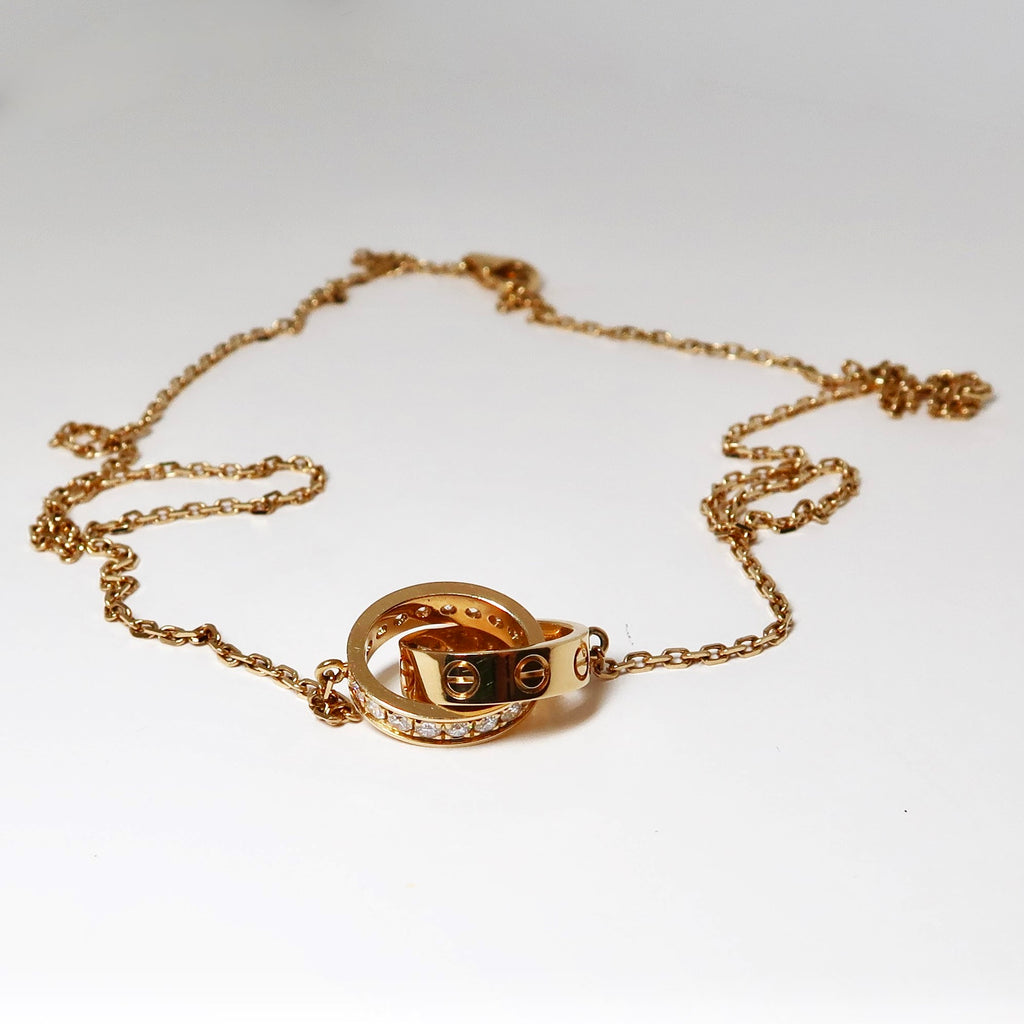 18k Yellow Gold Interlocking Ring Necklace with Diamonds