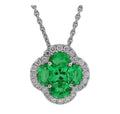 18k White Gold Emerald and Diamond Pendant with Chain