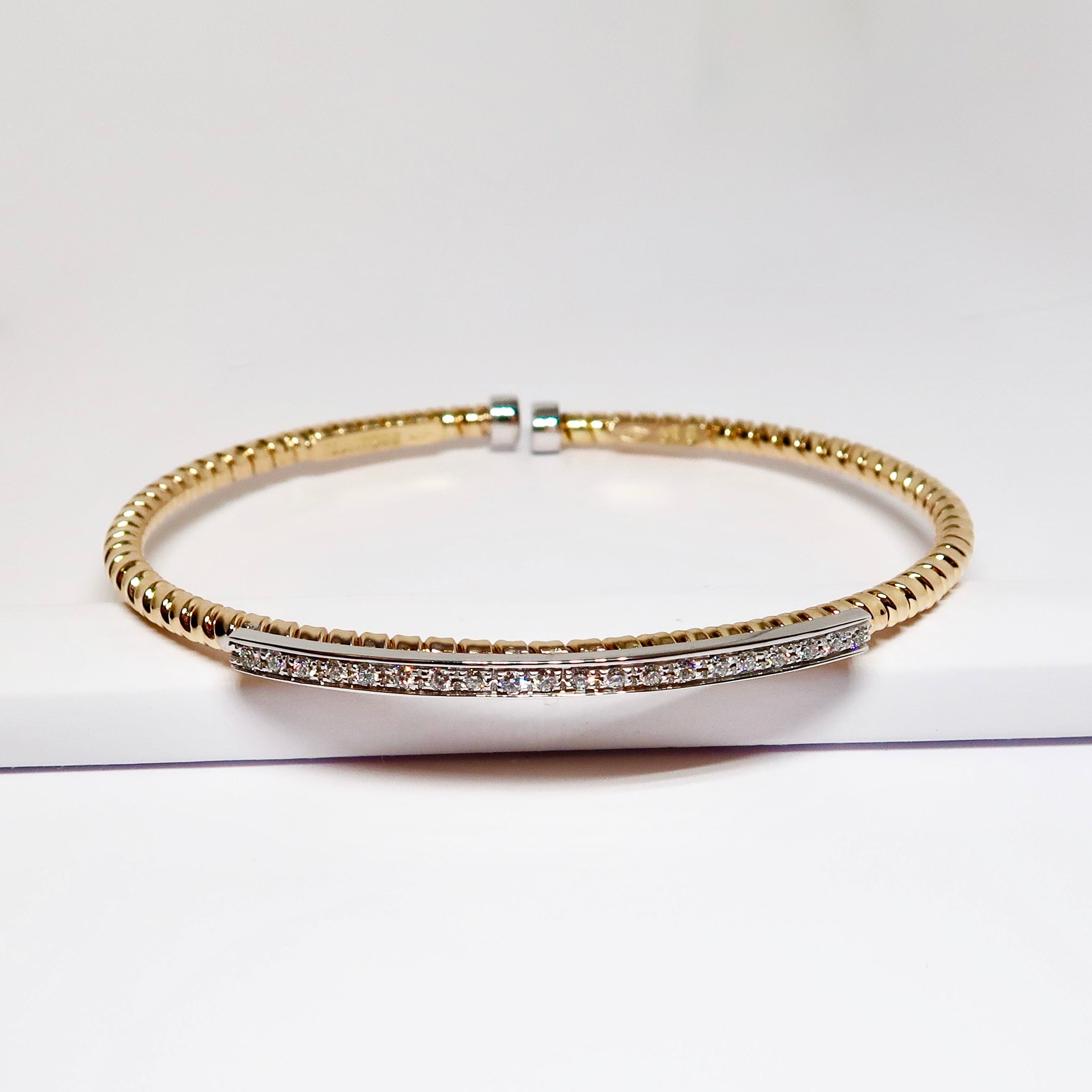 18k Two-Tone Cuff Bangle with Diamonds