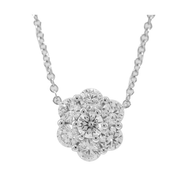 18k White Gold Flower Pendant with Chain
