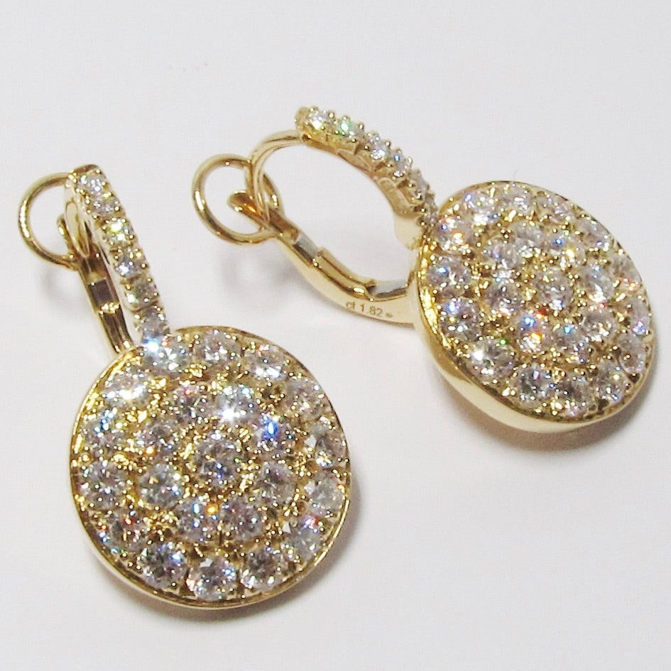 18k Yellow Gold Diamond (Drop-Disk) Earrings