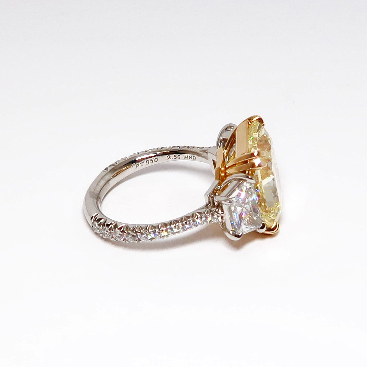 Three Stone Yellow Diamond Ring, 1 Radiant Cut Yellow Diamond