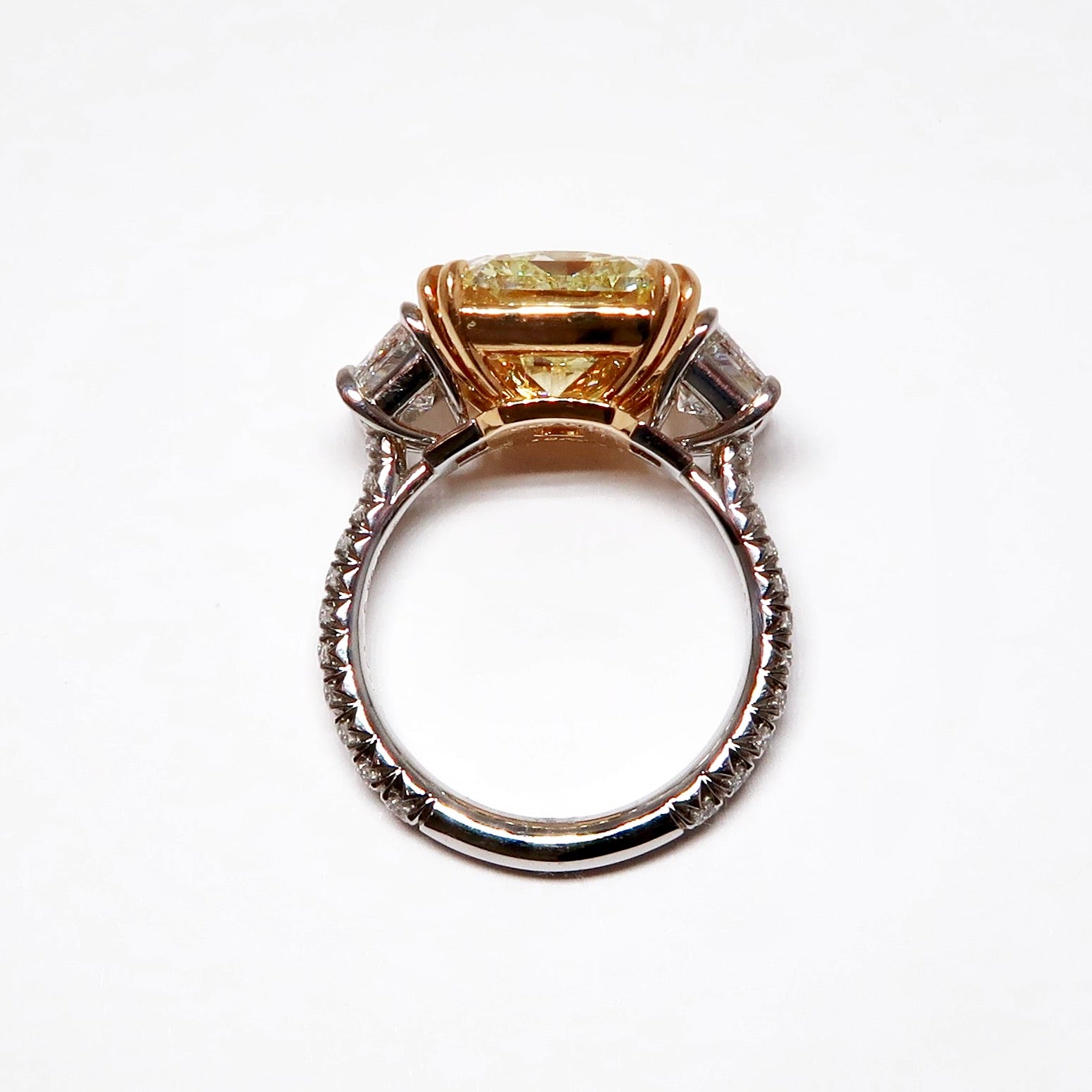Three Stone Yellow Diamond Ring, 1 Radiant Cut Yellow Diamond