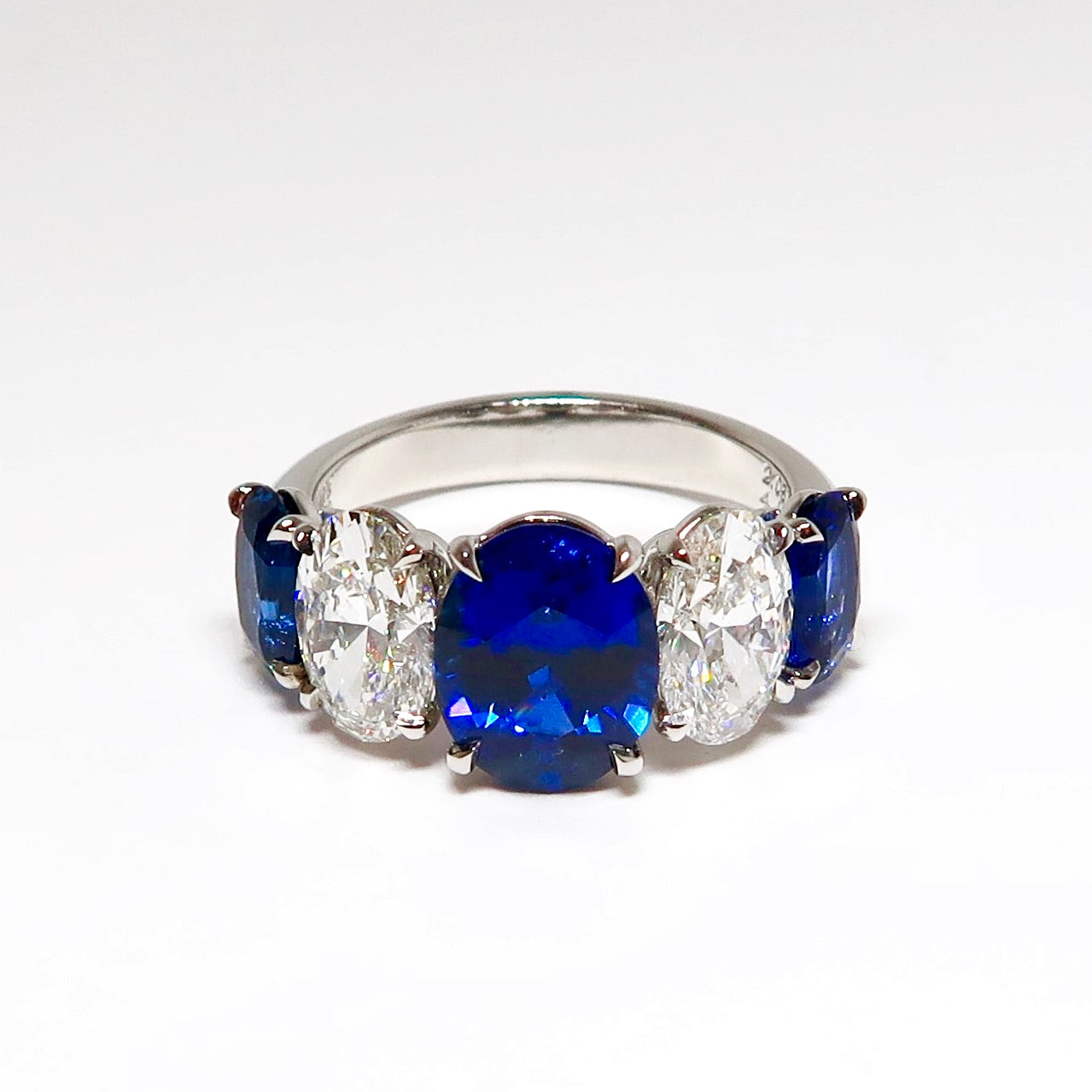 5 Stone Ring, 3 Oval Blue Sapphires