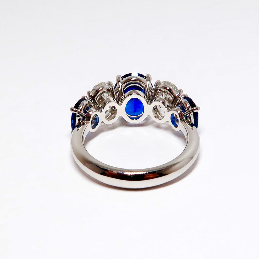 5 Stone Ring, 3 Oval Blue Sapphires