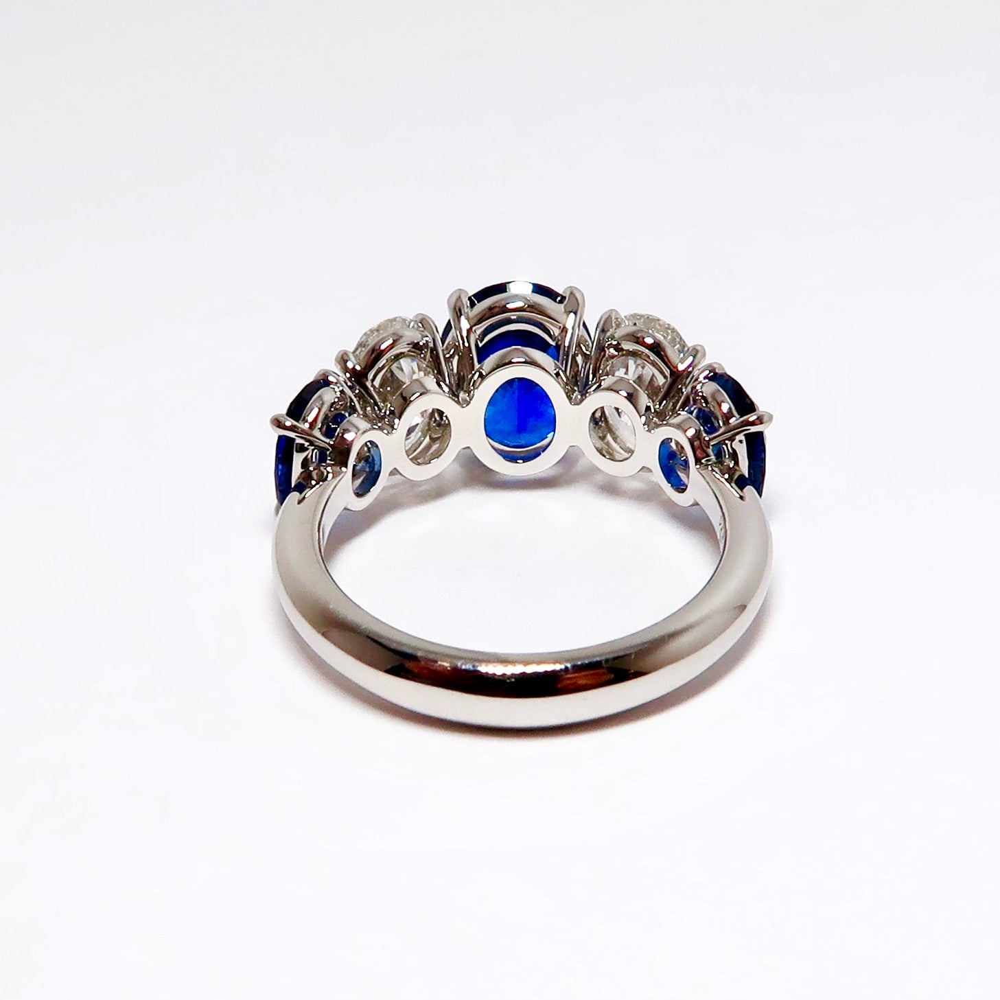 5 Stone Ring, 3 Oval Blue Sapphires