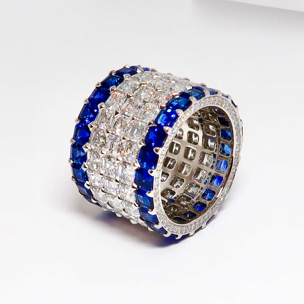 5 Row Wide Band, 3 Rows of Asscher Cut Diamonds