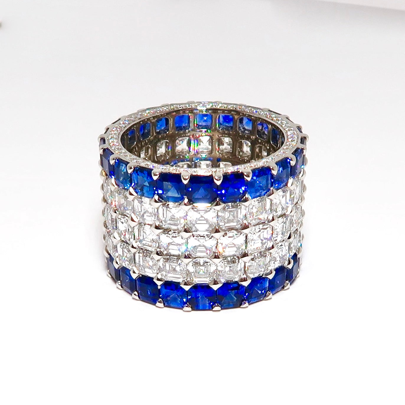 5 Row Wide Band, 3 Rows of Asscher Cut Diamonds