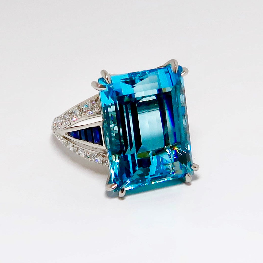 Aquamarine, Sapphire, and Diamond Ring