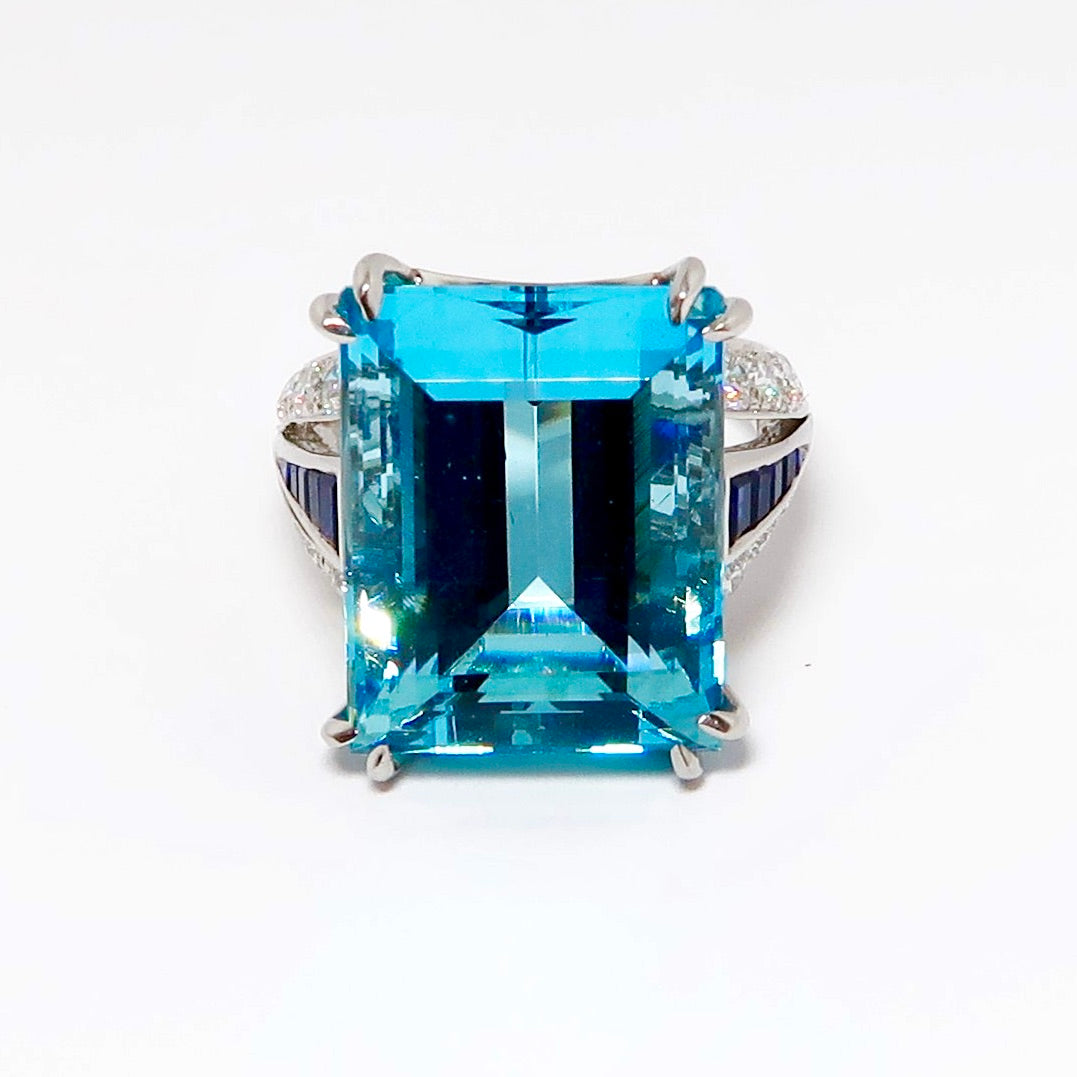 Aquamarine, Sapphire, and Diamond Ring