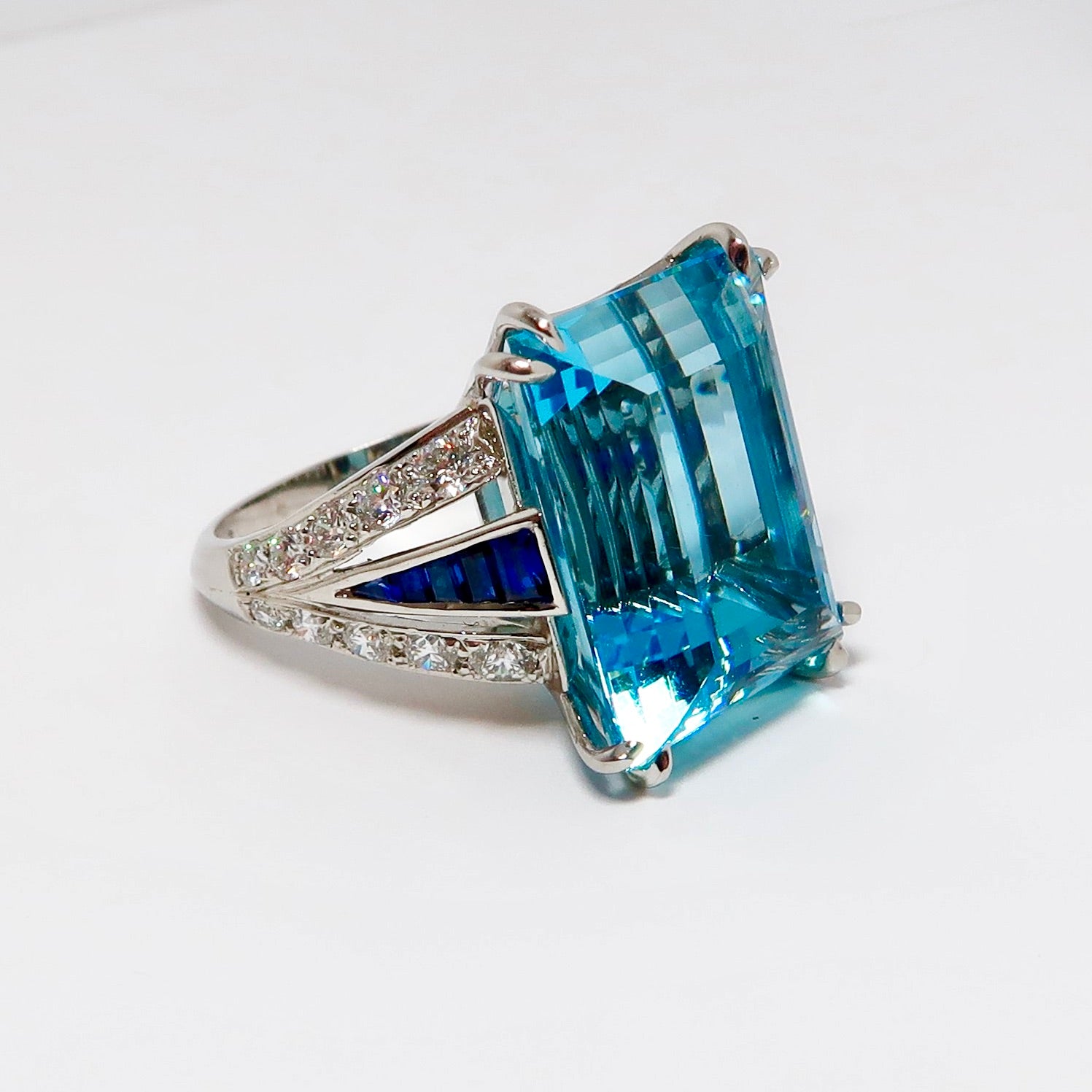 Aquamarine, Sapphire, and Diamond Ring