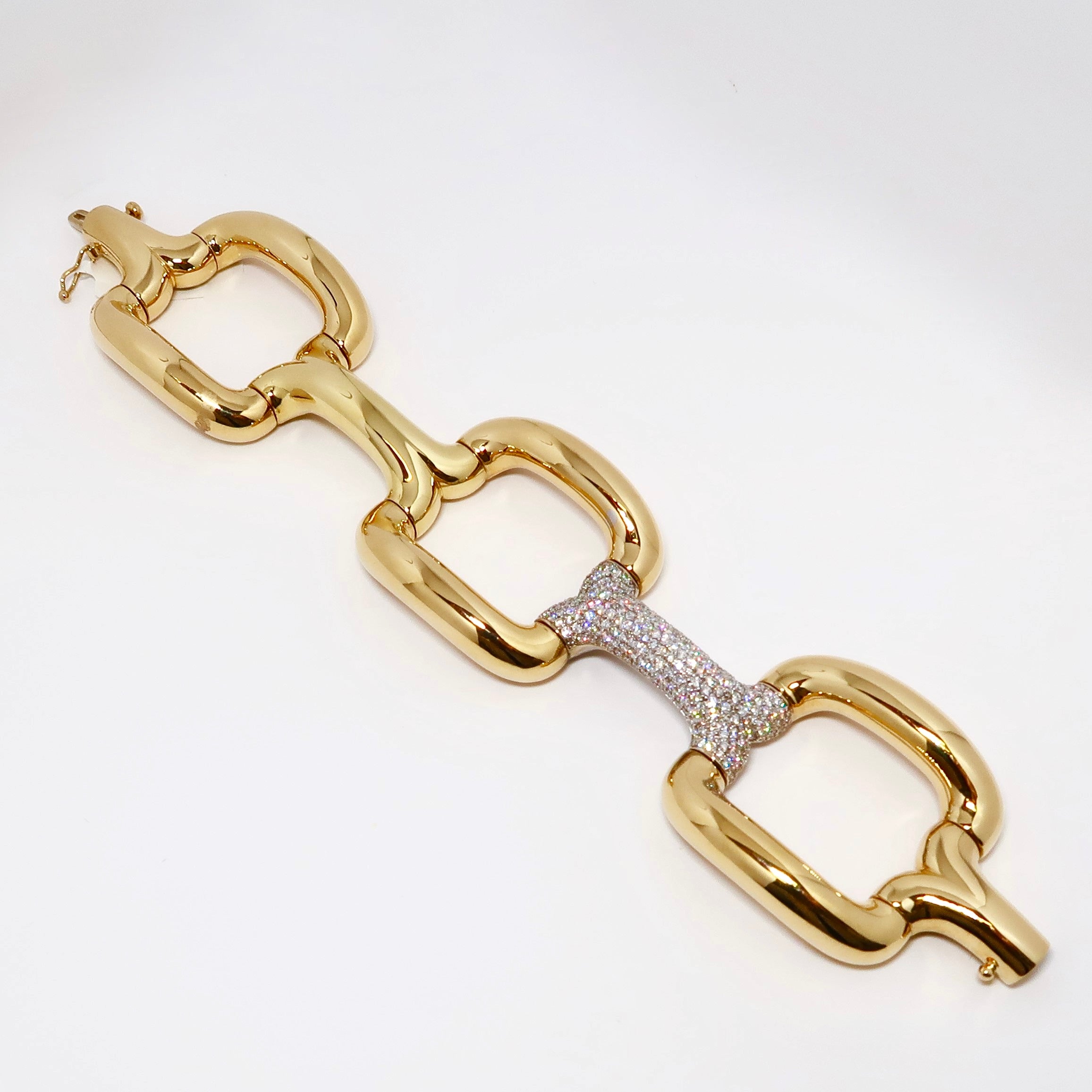 18k Yellow Gold Three Rectangle Link Bracelet with One Diamond
